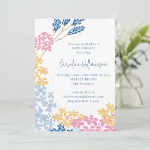Invitation Fleur mignonne Fleur Wreath bleu Jaune Baby shower