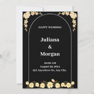 Invitation Fleur moderne noir et blanc Mariage heureux