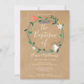 Invitation Fleur moderne rustique baptême (Devant)