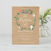 Invitation Fleur moderne rustique baptême (Debout devant)