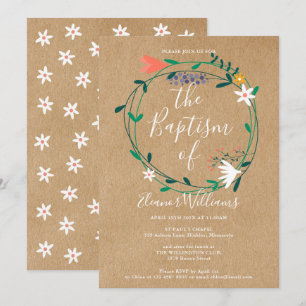Invitation Fleur moderne rustique baptême