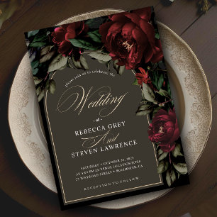 Invitation Fleur moody rouge gothique foncé invitat mariage