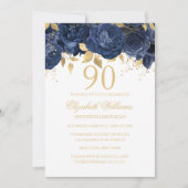 Invitation Fleur Navy Or Rose 90e Anniversaire (Devant)