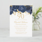 Invitation Fleur Navy Or Rose 90e Anniversaire (Debout devant)