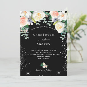 Invitation Fleur noir blanc rose argent parties scintillant m