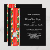 Invitation Fleur Noir Rouge Asiatique Mariage Noir (Devant / Derrière)