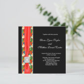Invitation Fleur Noir Rouge Asiatique Mariage Noir (Debout devant)