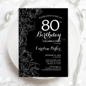 Invitation Fleur noire blanche 80e fête d'anniversaire
