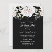 Invitation Fleur noire blanche Photo fête d'anniversaire (Devant)