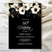 Invitation Fleur noire et blanche 60e fête d'anniversaire