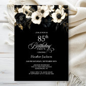 Invitation Fleur noire et blanche 85e fête d'anniversaire