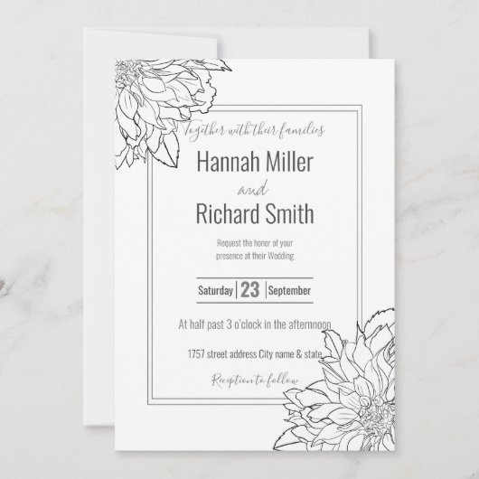Invitation Fleur noire et blanche Dahlia (Devant)
