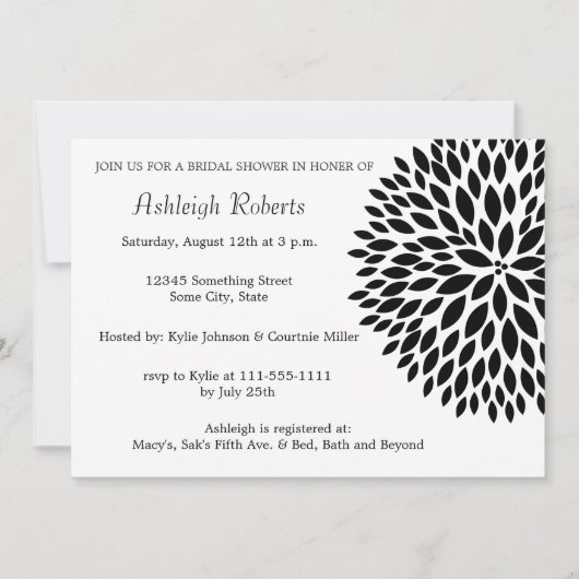 Invitation Fleur noire et blanche design (Devant)