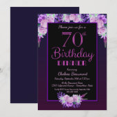 Invitation Fleur noire et violette 70e anniversaire Dîner fêt (Devant / Derrière)
