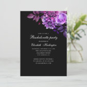 Invitation Fleur noire et violette. Fête de bachelorette flor (Debout devant)