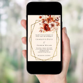 Invitation Fleur orange brûlé beige mariage géométrique