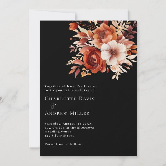 Invitation Fleur orange brun beige noir mariage de luxe (Devant)