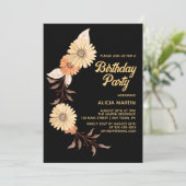 Invitation Fleur orange classique Botanique Or Noir Anniversa (Debout devant)