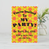 Invitation Fleur orange Starburst sur Jaune personnalisable (Debout devant)