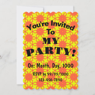 Invitation Fleur Orange Starburst sur Personnalisable Jaune 
