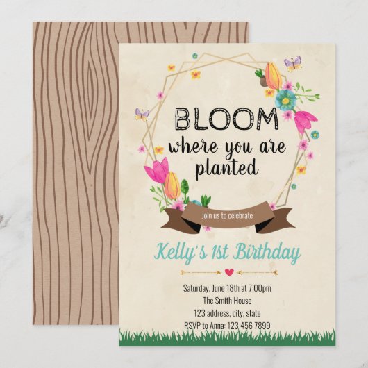 Invitation Fleur où vous avez planté l'invitation (Devant / Derrière)