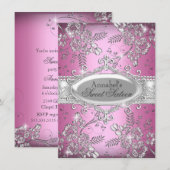 Invitation Fleur Pailletée Argent Rose pour Sweet  (Devant / Derrière)