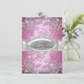 Invitation Fleur Pailletée Argent Rose pour Sweet  (Debout devant)