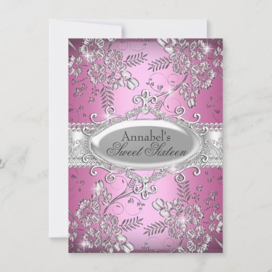 Invitation Fleur Pailletée Argent Rose pour Sweet  (Devant)