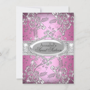 Invitation Fleur Pailletée Argent Rose pour Sweet