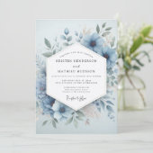 Invitation Fleur Pâle Bleue Mariage Éthéré (Debout devant)