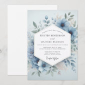 Invitation Fleur Pâle Bleue Mariage Éthéré (Devant / Derrière)