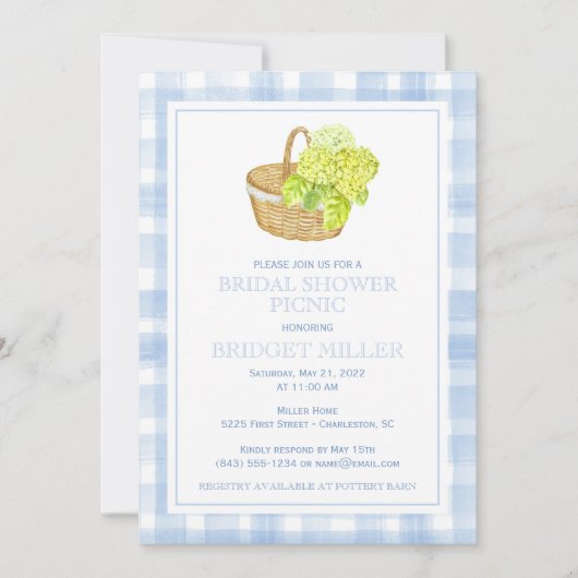 Invitation Fleur Panier Hydrangea Gingham Bleu (Devant)