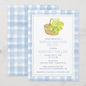 Invitation Fleur Panier Hydrangea Gingham Bleu (Devant / Derrière)