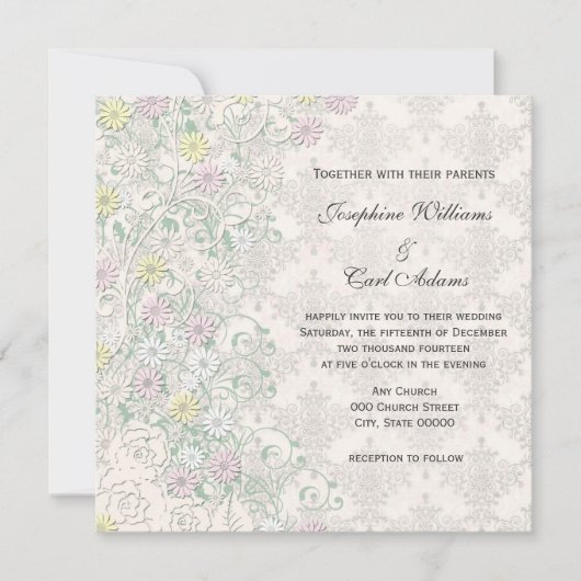 Invitation Fleur pastel blanc cassé délicate de printemps vin (Devant)