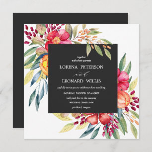 Invitation Fleur peinte Moderne ÉLÉGANT Rustique carré gris