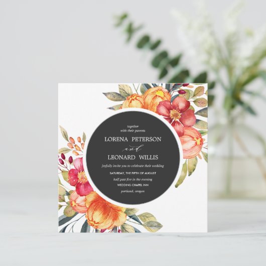 Invitation Fleur peinte Moderne ÉLÉGANT Rustique gris rond (Debout devant)