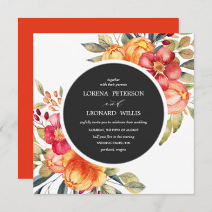 Invitation Fleur peinte Moderne ÉLÉGANT Rustique gris rond