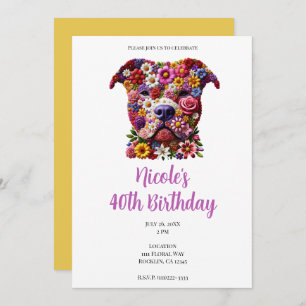 Invitation Fleur Pit Bull Face Amoureux des chiens fête d'ann