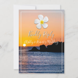 Invitation Fleur Plumeria blanche avec coucher de soleil doré