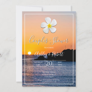 Invitation Fleur Plumeria blanche avec coucher de soleil doré