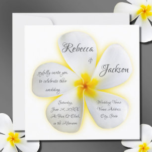 Invitation Fleur Plumeria blanche avec Jaune, Mariage,