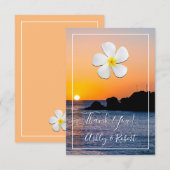 Invitation Fleur Plumeria blanche, Coucher de soleil doré, Me (Devant / Derrière)