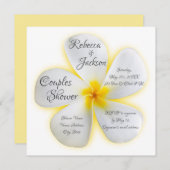 Invitation Fleur Plumeria Blanche, Jaune, Douche Couples, (Devant / Derrière)