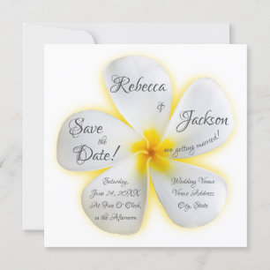 Invitation Fleur Plumeria blanche, Jaune, Mariage, Date de sa