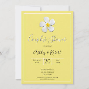 Invitation Fleur Plumeria blanche sur Jaune, Douche Couples