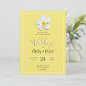 Invitation Fleur Plumeria blanche sur Jaune, Mariage moderne (Debout devant)