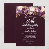 Invitation Fleur pourpre aquarelle 80e anniversaire (Devant / Derrière)