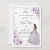 Invitation Fleur Princesse Rose 16 ans Argent Violet (Devant)