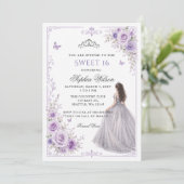 Invitation Fleur Princesse Rose 16 ans Argent Violet (Debout devant)