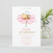 Invitation Fleur rayée de miel de bébé doux Anniversaire (Debout devant)